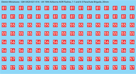 WW2 British - UK 1944 Airborne AOR Flashes, 1st and 6th Airborne, 20mm Decals