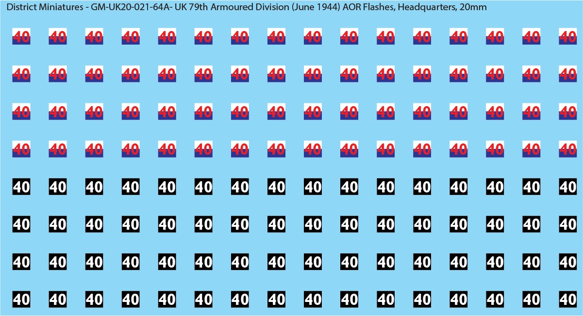WW2 British - UK 79th Armoured Division (June 1944) AOR Flashes (Multiple Options), 20mm Decals