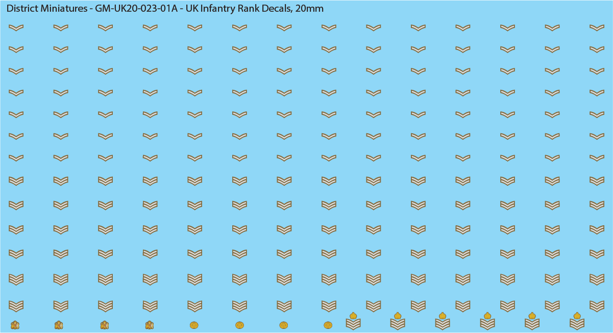 WW2 British - UK Infantry Rank Decals (Multiple Options), 20mm Decals