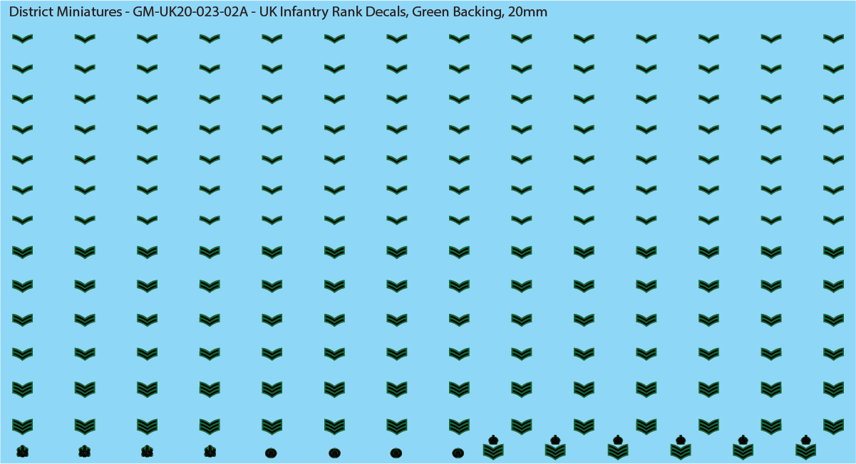 WW2 British - UK Infantry Rank Decals (Multiple Options), 20mm Decals