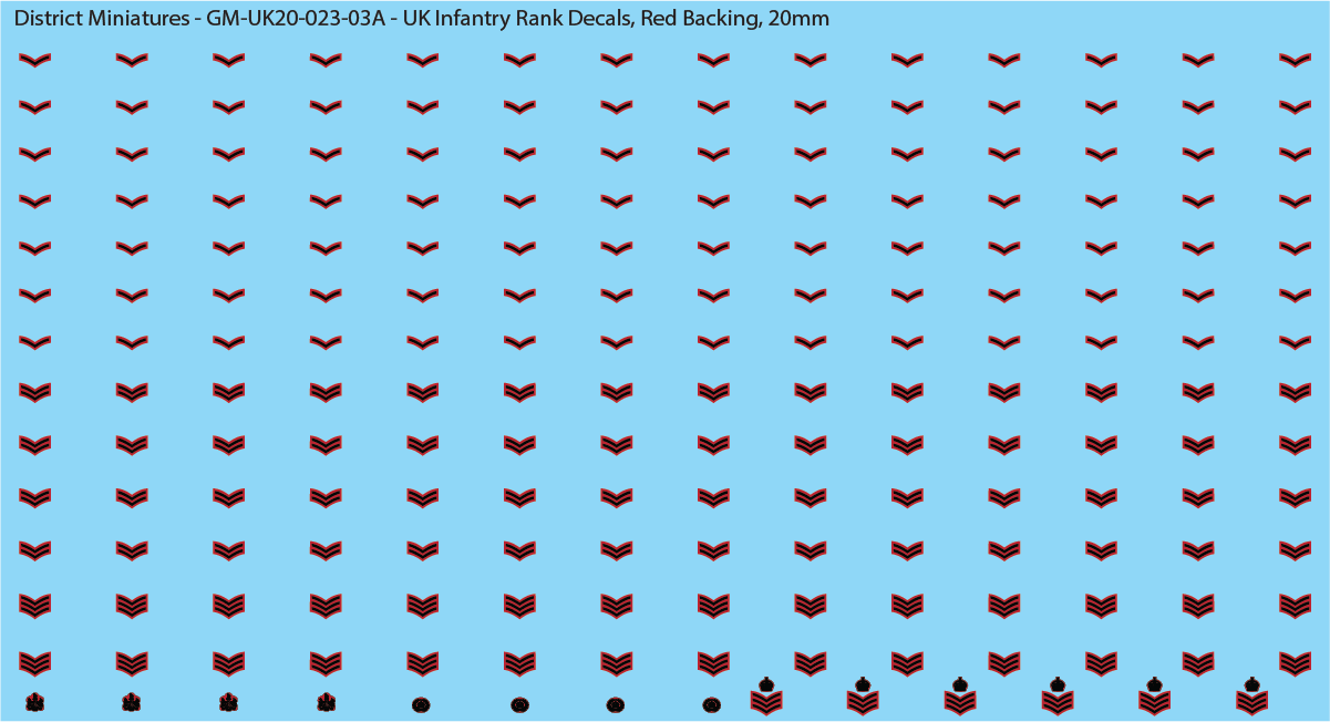 WW2 British - UK Infantry Rank Decals (Multiple Options), 20mm Decals