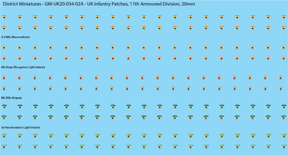 WW2 British - UK Infantry Patches (Multiple Options), 20mm Decals