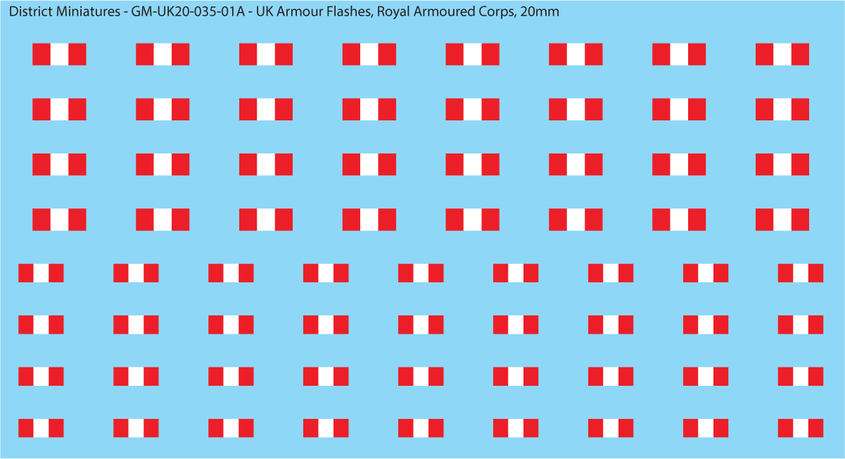 WW2 British - UK Royal Armoured Corps Flashes (Multiple Options), 20mm Decals