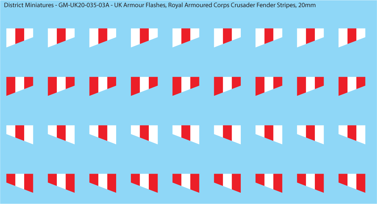 WW2 British - UK Royal Armoured Corps Flashes (Multiple Options), 20mm Decals