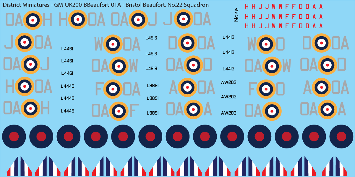 Bristol Beaufort, No.22 Squadron, 1/200 Decals