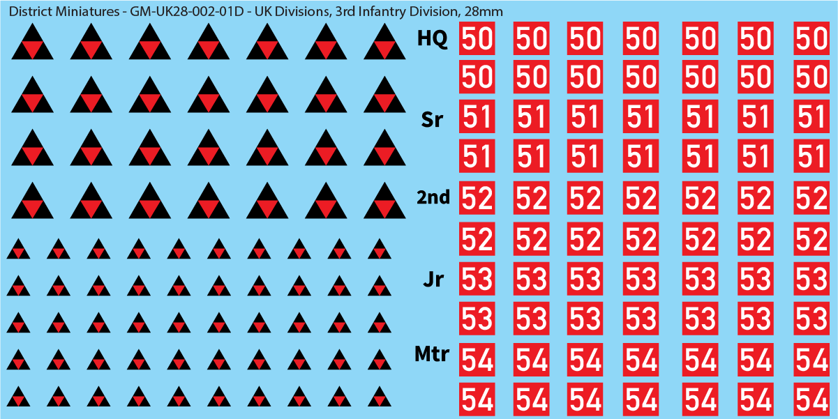 WW2 British - UK Infantry Divisions (Vehicles), 28mm Decals