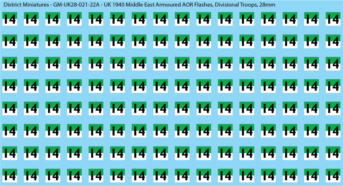 WW2 British - UK 1940 Middle East Armor AOR Flashes (Multiple Options), 28mm Decals