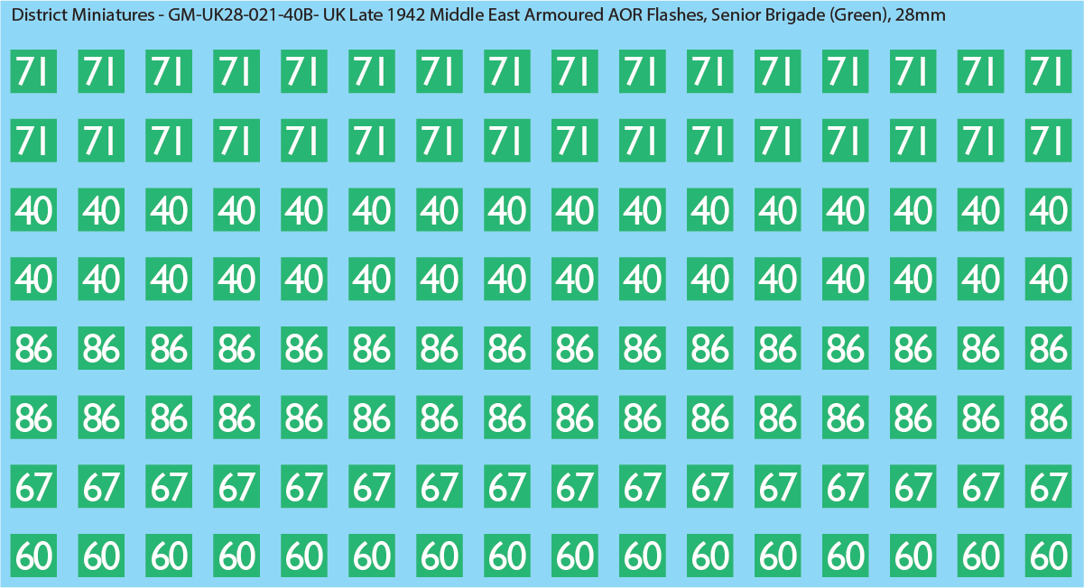 WW2 British - UK Late 1942 Middle East Armor AOR Flashes (Multiple Options), 28mm Decals