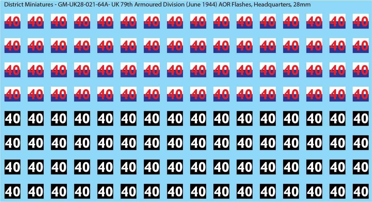 WW2 British - UK 79th Armoured Division (June 1944) AOR Flashes (Multiple Options), 28mm Decals