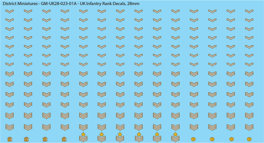 WW2 British - UK Infantry Rank Decals (Multiple Options), 28mm Decals