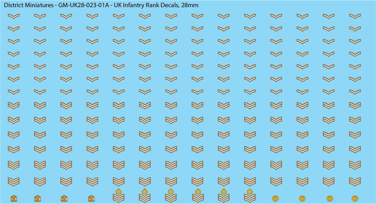 WW2 British - UK Infantry Rank Decals (Multiple Options), 28mm Decals
