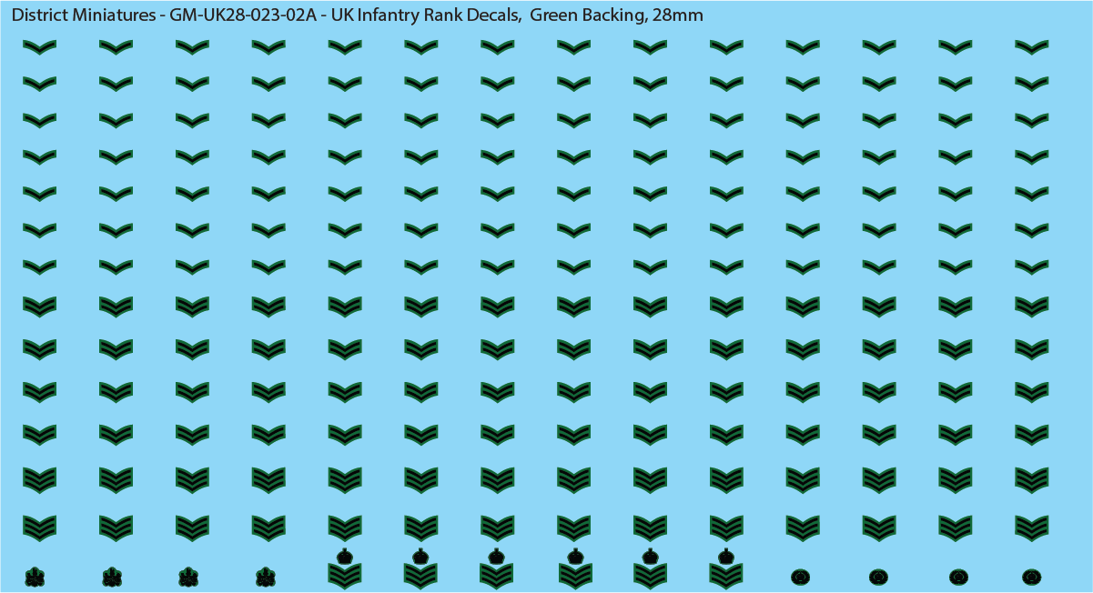 WW2 British - UK Infantry Rank Decals (Multiple Options), 28mm Decals