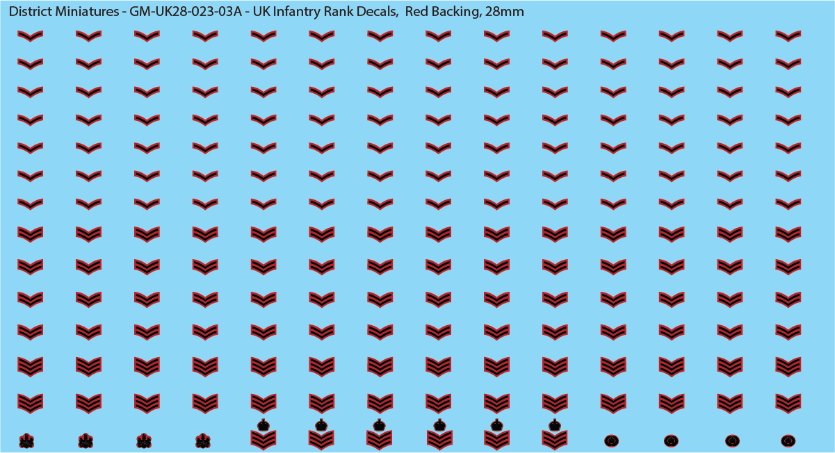 WW2 British - UK Infantry Rank Decals (Multiple Options), 28mm Decals