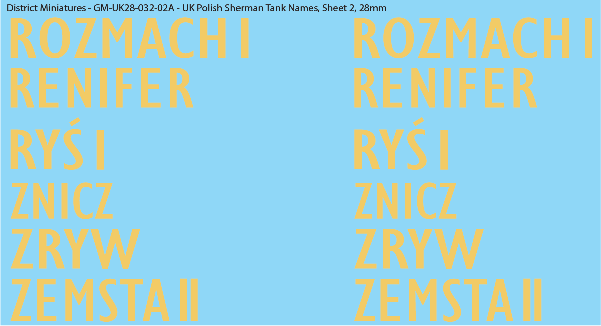 WW2 British - UK Polish Sherman Tank Names, 28mm Decals