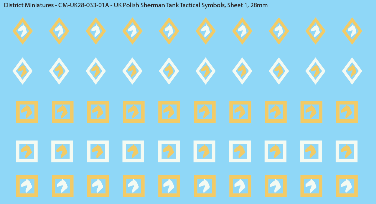 WW2 British - UK Polish Sherman Tank Tactical Symbols (Multiple Options), 28mm Decals