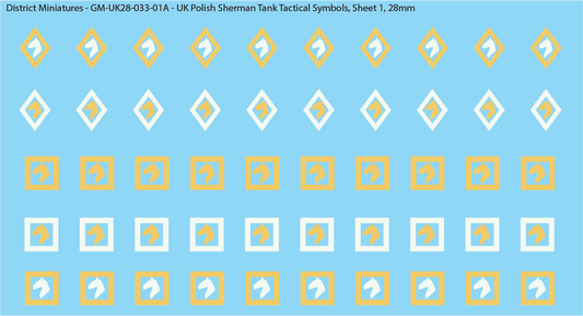 WW2 British - UK Polish Sherman Tank Tactical Symbols (Multiple Options), 28mm Decals