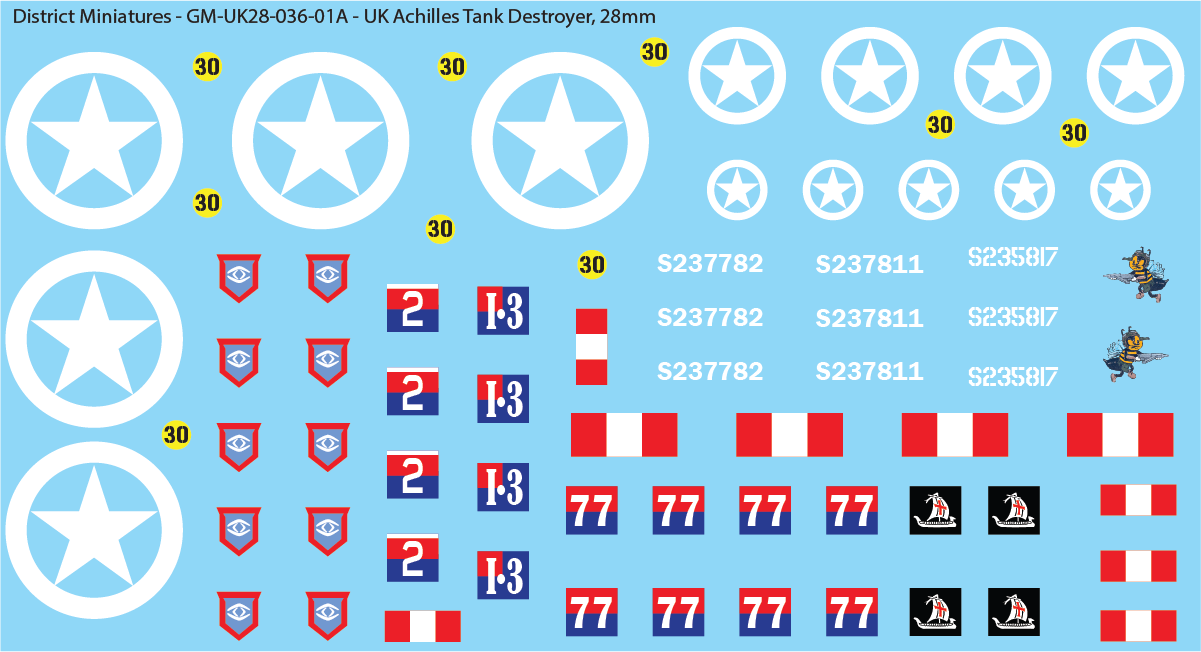 WW2 British - UK Achilles Tank Decals, 28mm Decals
