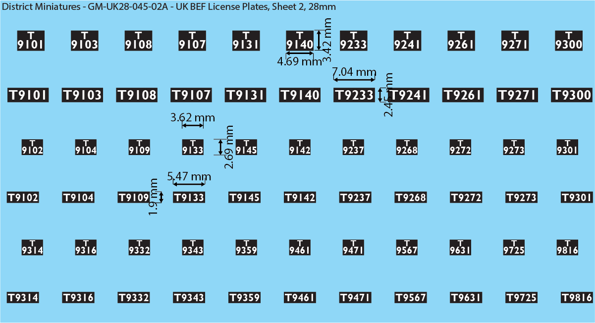 WW2 British - UK BEF License Plates (Multiple Options), 28mm Decals