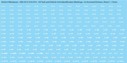 WW2 US - US Tanks and Vehicle Unit Identification Markings, 15mm Decals
