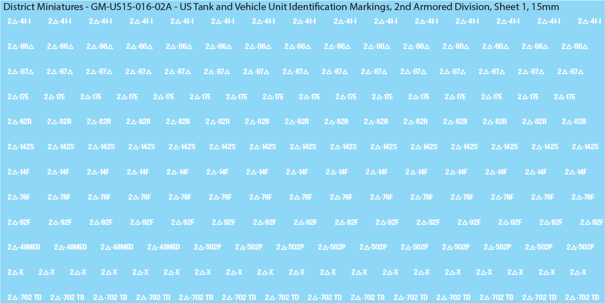 WW2 US - US Tanks and Vehicle Unit Identification Markings, 15mm Decals