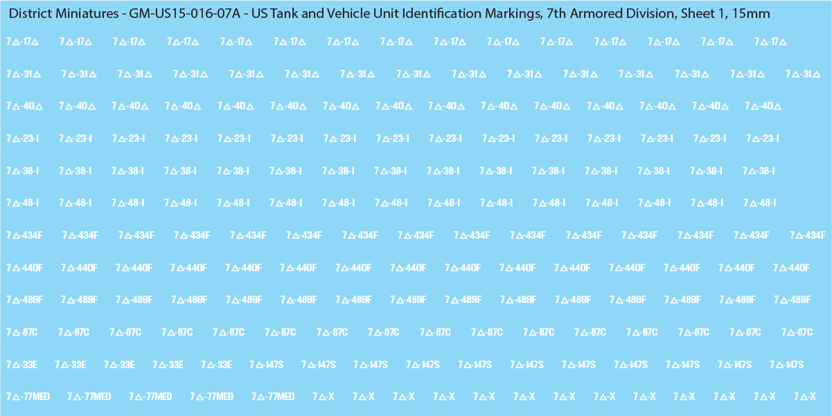 WW2 US - US Tanks and Vehicle Unit Identification Markings, 15mm Decals
