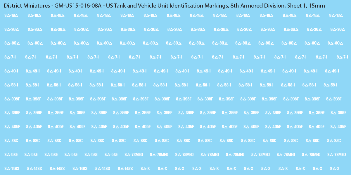 WW2 US - US Tanks and Vehicle Unit Identification Markings, 15mm Decals