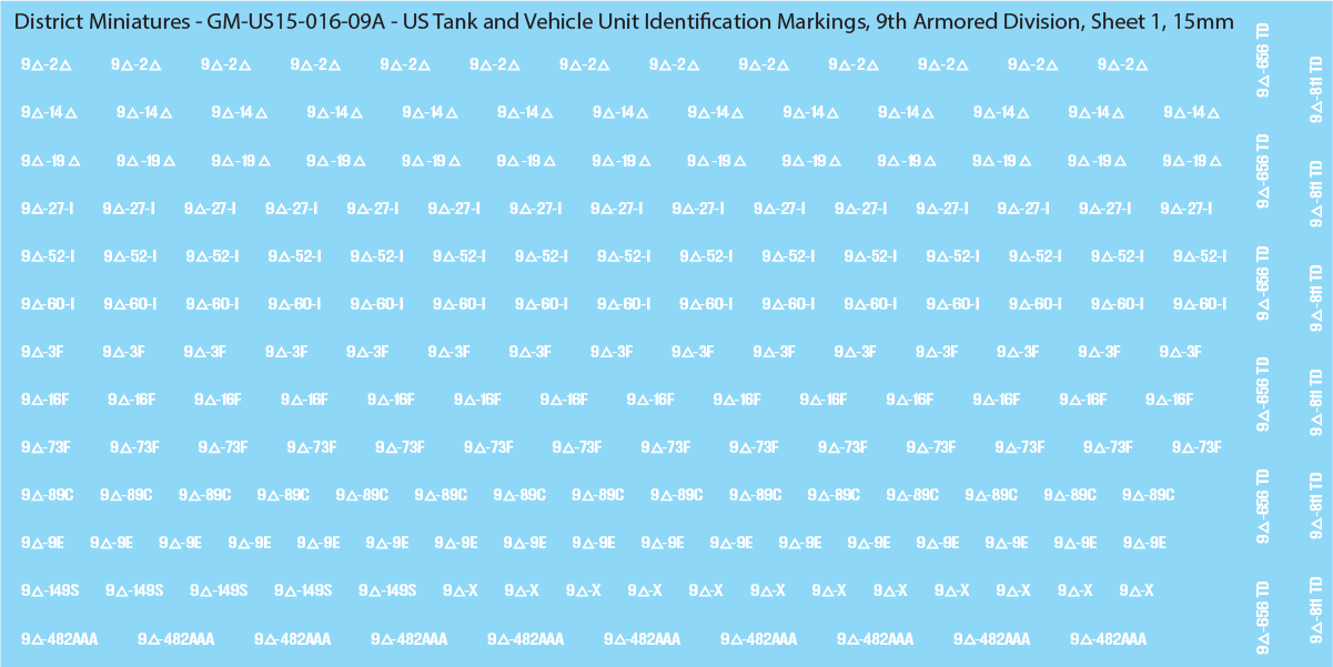 WW2 US - US Tanks and Vehicle Unit Identification Markings, 15mm Decals