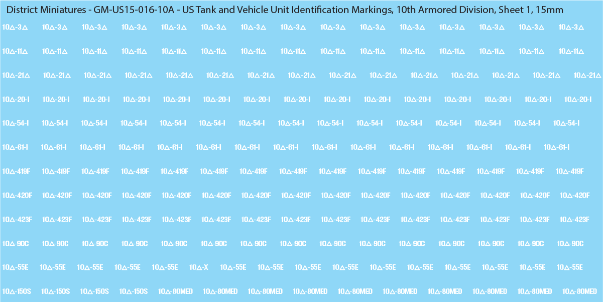 WW2 US - US Tanks and Vehicle Unit Identification Markings, 15mm Decals