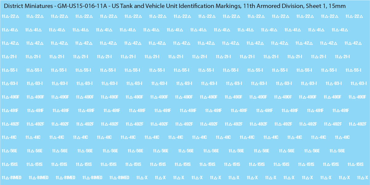 WW2 US - US Tanks and Vehicle Unit Identification Markings, 15mm Decals
