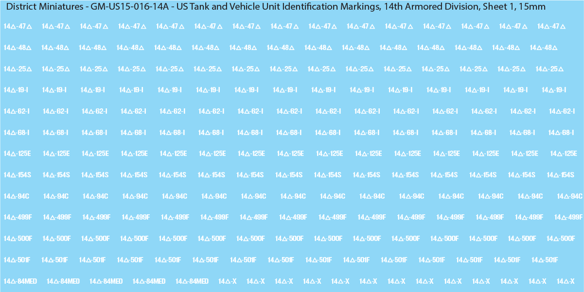 WW2 US - US Tanks and Vehicle Unit Identification Markings, 15mm Decals