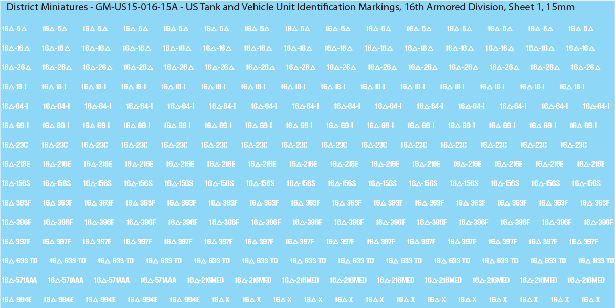 WW2 US - US Tanks and Vehicle Unit Identification Markings, 15mm Decals