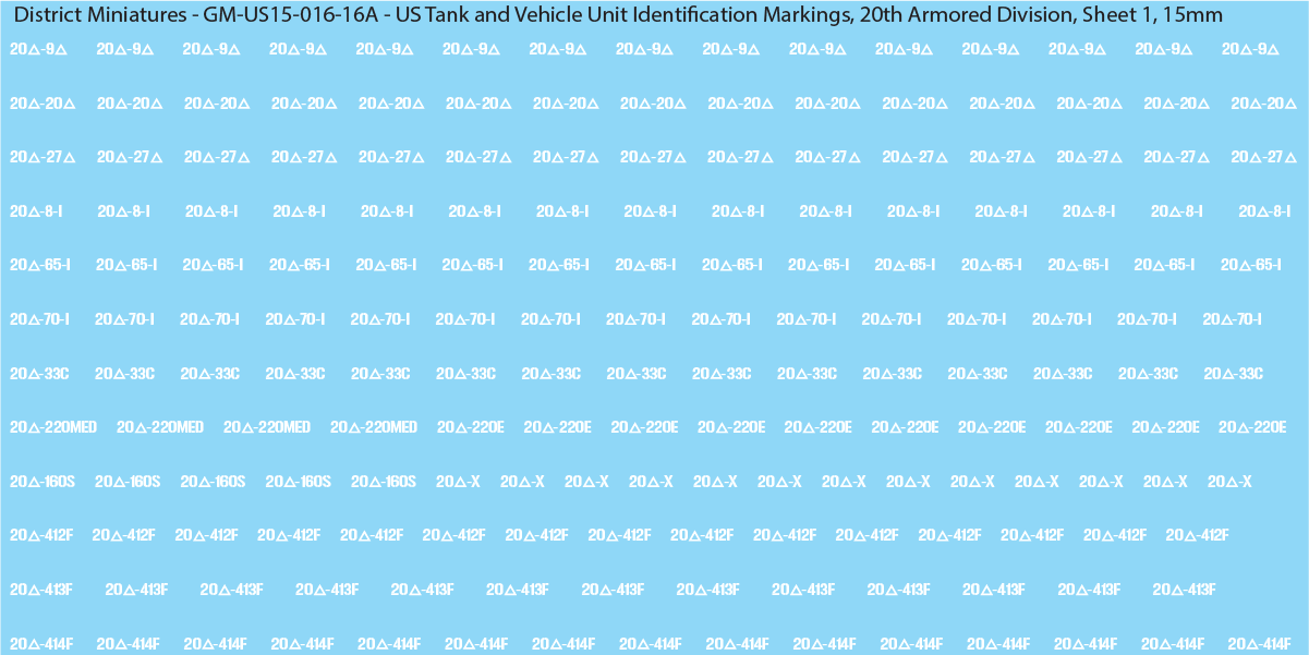 WW2 US - US Tanks and Vehicle Unit Identification Markings, 15mm Decals