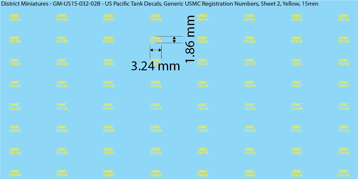 WW2 US Pacific Decals, Generic USMC Tank Registration Numbers (Multiple Options), 15mm Decals
