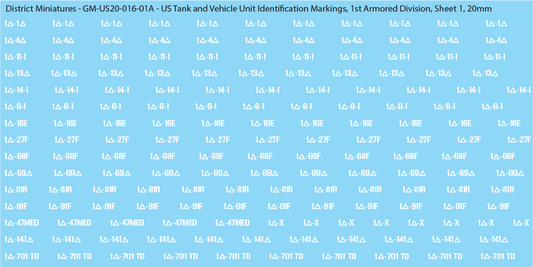 WW2 US - US Tanks and Vehicle Unit Identification Markings, 20mm Decals