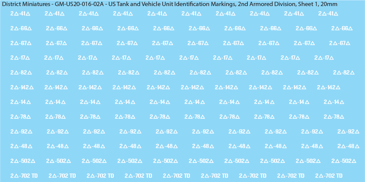 WW2 US - US Tanks and Vehicle Unit Identification Markings, 20mm Decals