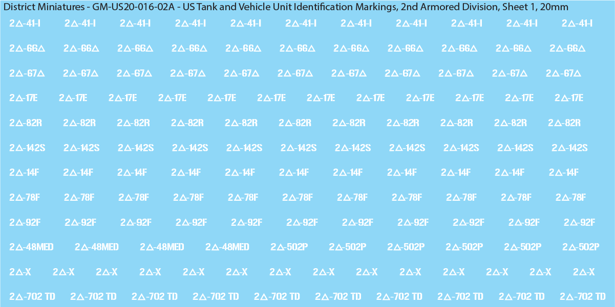 WW2 US - US Tanks and Vehicle Unit Identification Markings, 20mm Decals