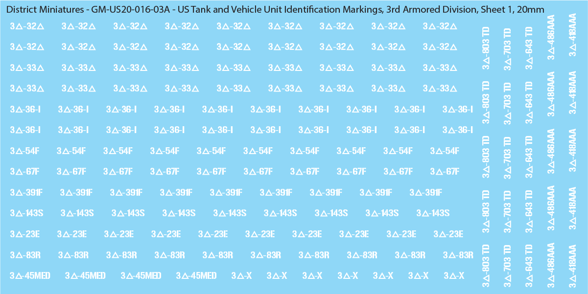 WW2 US - US Tanks and Vehicle Unit Identification Markings, 20mm Decals