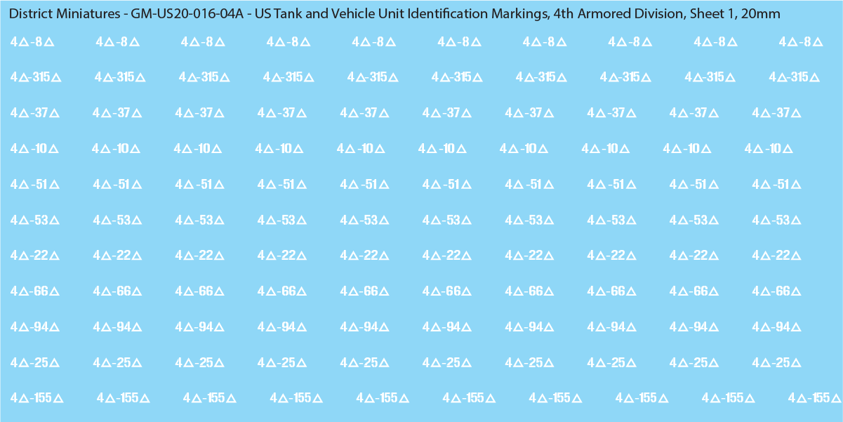 WW2 US - US Tanks and Vehicle Unit Identification Markings, 20mm Decals