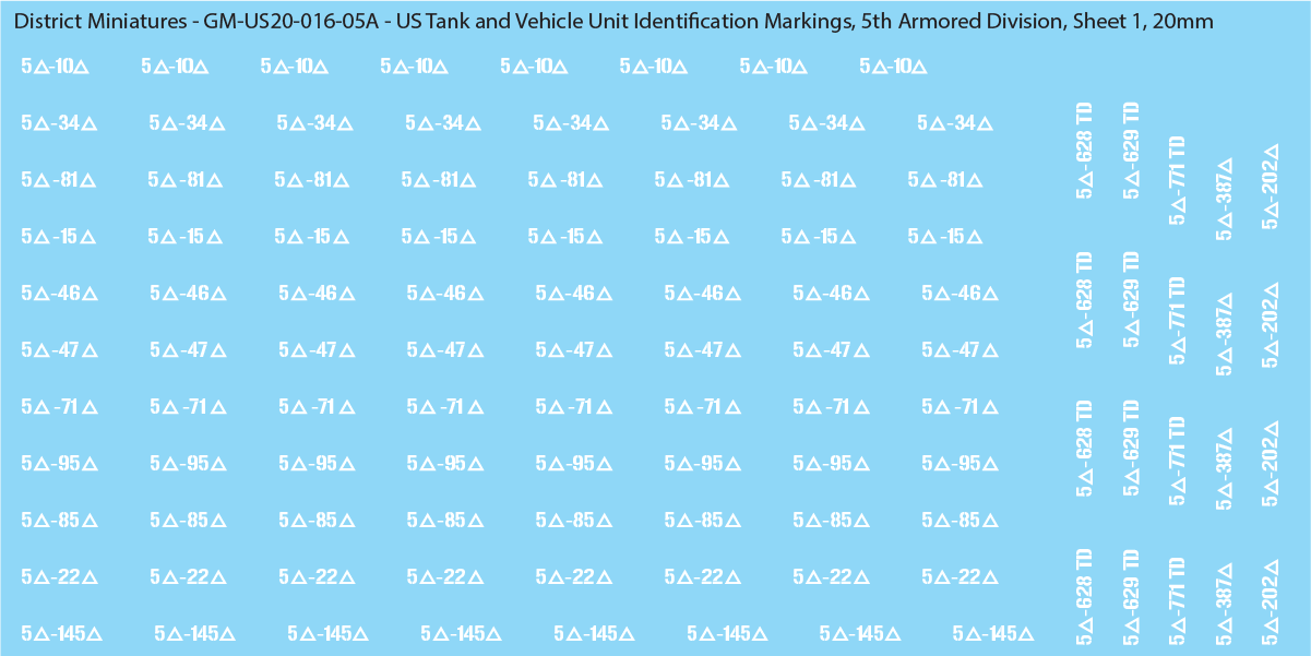 WW2 US - US Tanks and Vehicle Unit Identification Markings, 20mm Decals