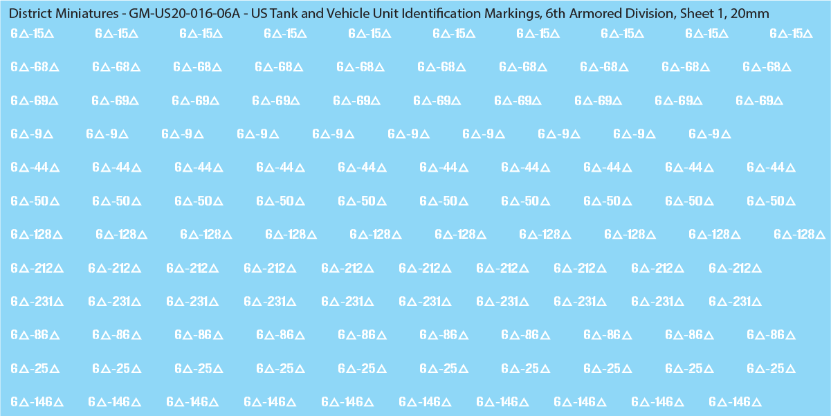 WW2 US - US Tanks and Vehicle Unit Identification Markings, 20mm Decals
