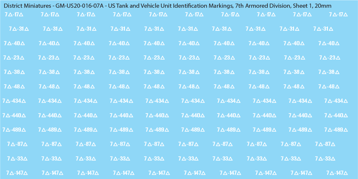WW2 US - US Tanks and Vehicle Unit Identification Markings, 20mm Decals