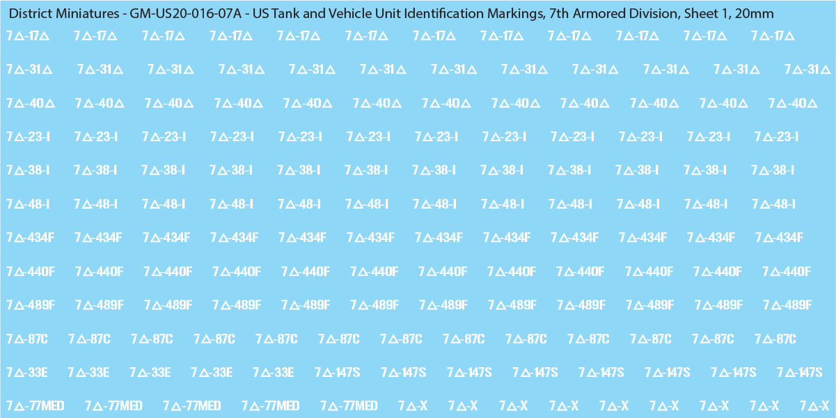WW2 US - US Tanks and Vehicle Unit Identification Markings, 20mm Decals