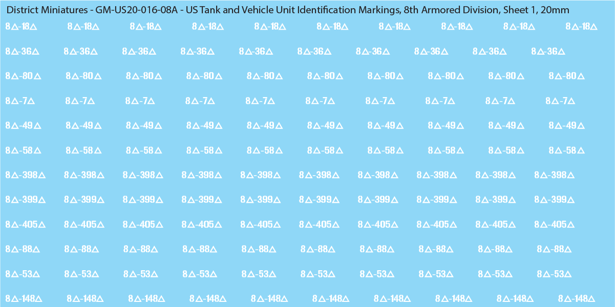 WW2 US - US Tanks and Vehicle Unit Identification Markings, 20mm Decals