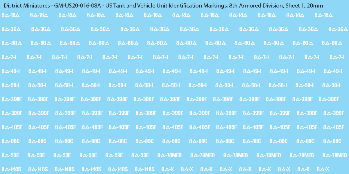 WW2 US - US Tanks and Vehicle Unit Identification Markings, 20mm Decals
