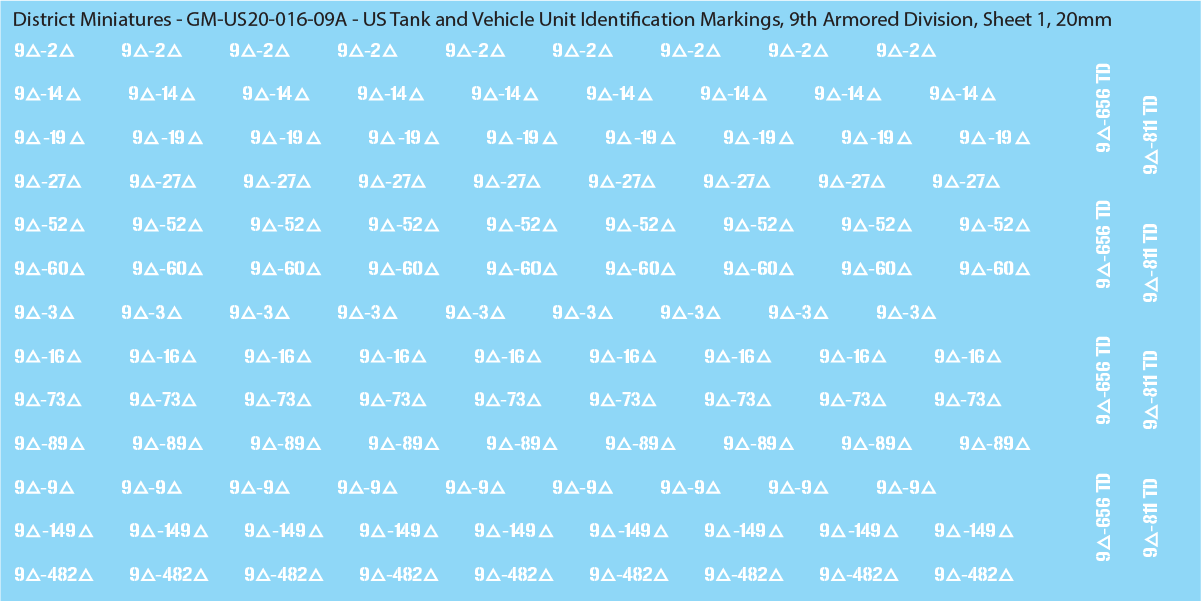 WW2 US - US Tanks and Vehicle Unit Identification Markings, 20mm Decals