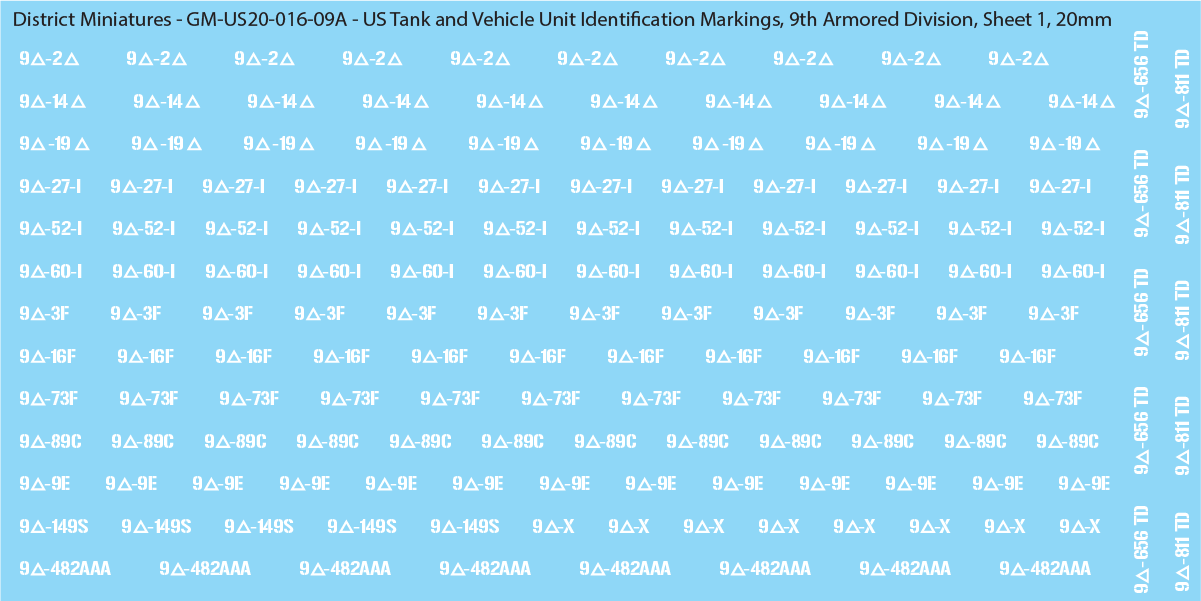 WW2 US - US Tanks and Vehicle Unit Identification Markings, 20mm Decals