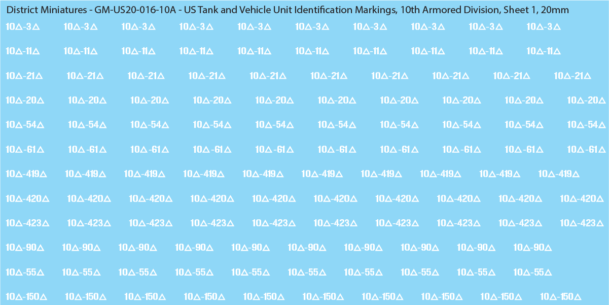 WW2 US - US Tanks and Vehicle Unit Identification Markings, 20mm Decals