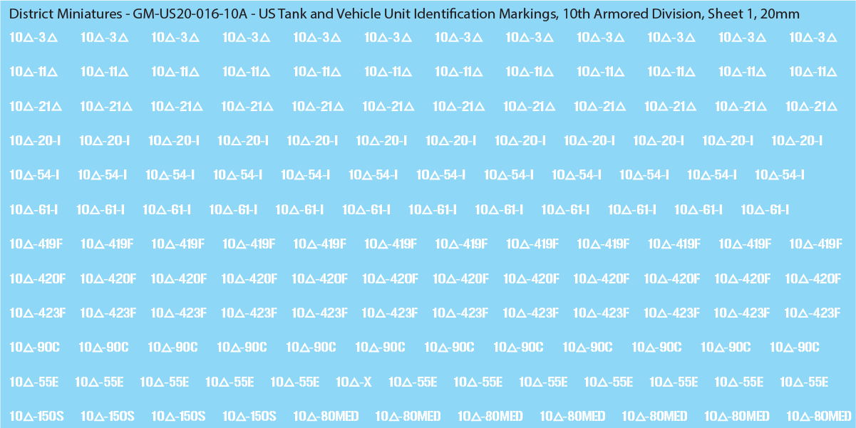 WW2 US - US Tanks and Vehicle Unit Identification Markings, 20mm Decals