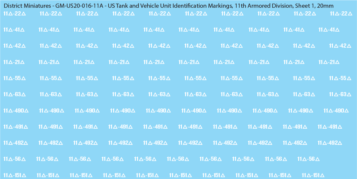 WW2 US - US Tanks and Vehicle Unit Identification Markings, 20mm Decals