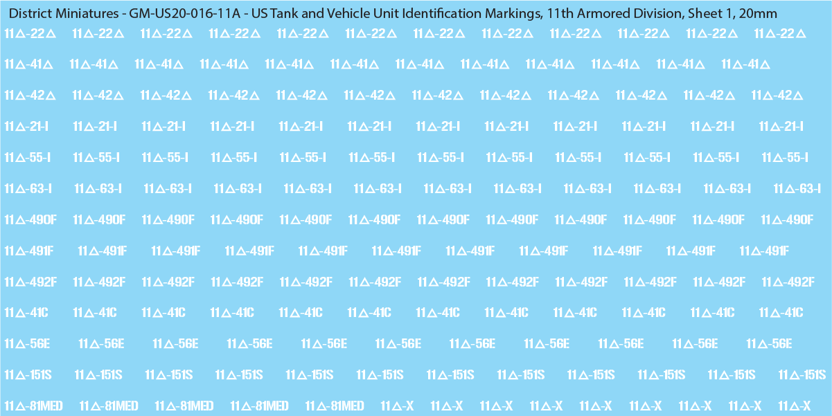WW2 US - US Tanks and Vehicle Unit Identification Markings, 20mm Decals